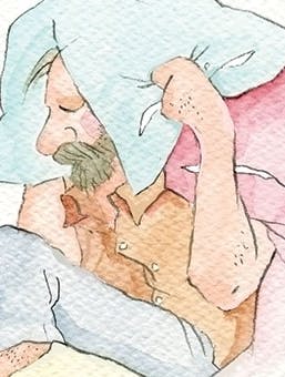 Nikolines brevkasse-skilsmisse: Illustration af mand der sidder med pude over hovedet. 