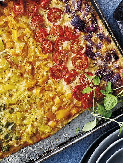 Regnbuepizza med grøntsager